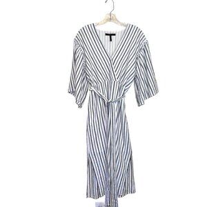 BCBGMaxAzria Faux Wrap Striped Midi Dress White Gray Black Size XS